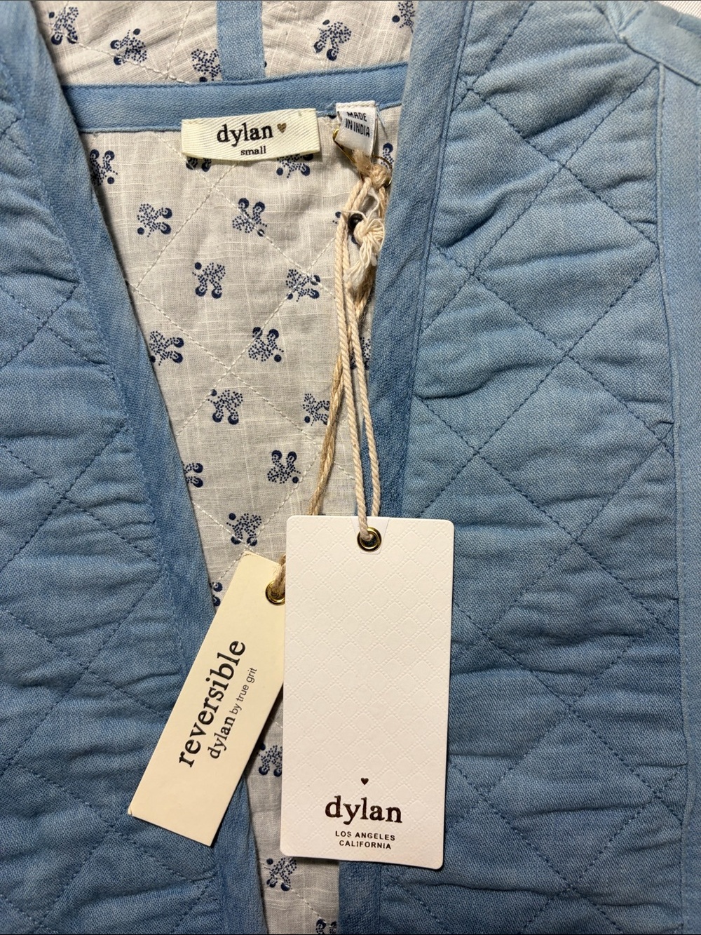 dylan Light Blue Quilted Open-Front Reversible Jacket - Picture 2 of 15